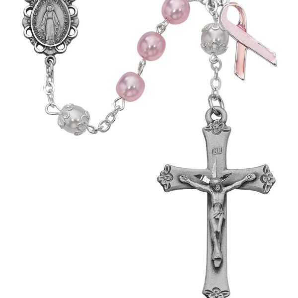 Blessed Mary Pink Pearl and Sterling Silver Cancer Rosary