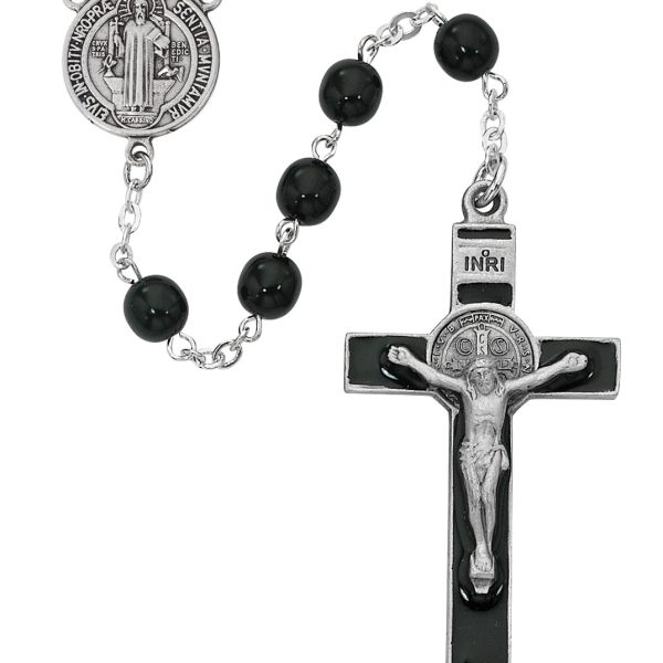 Saint Benedict Black Glass Rosary