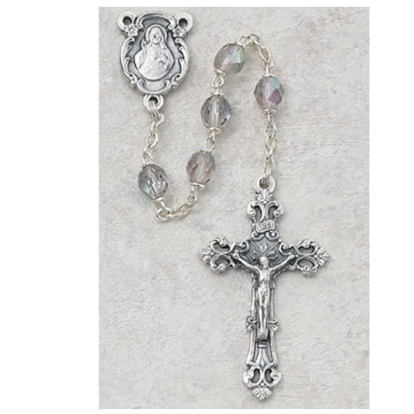 June Sacred Heart of Jesus Amethyst Glass Rosary