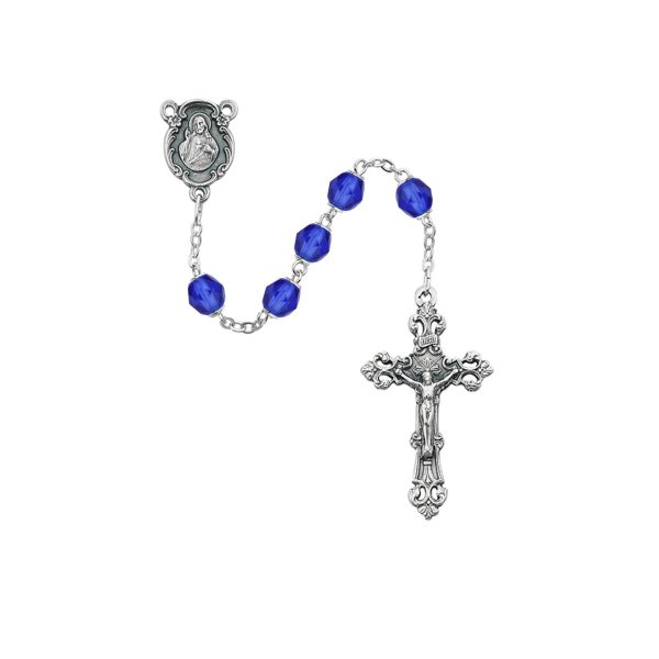 September Sacred Heart of Jesus Sapphire Glass Rosary