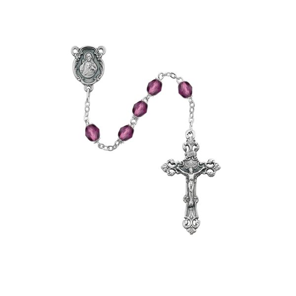 February Sacred Heart of Jesus Dark Amethyst Glass Rosary