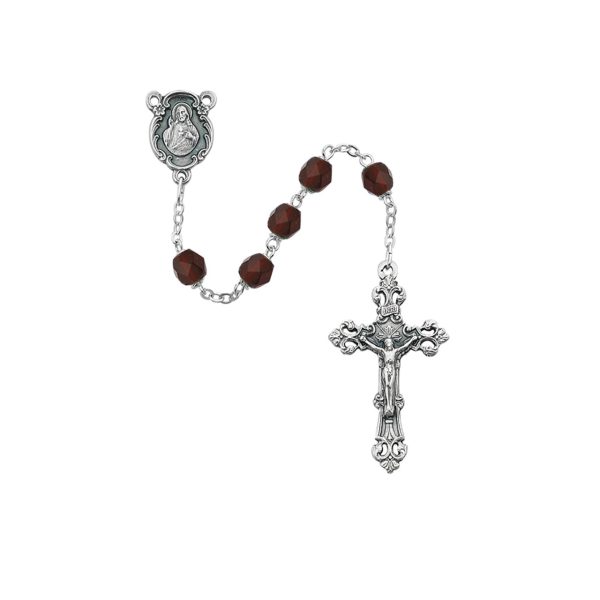 January Sacred Heart of Jesus Garnet Glass Rosary