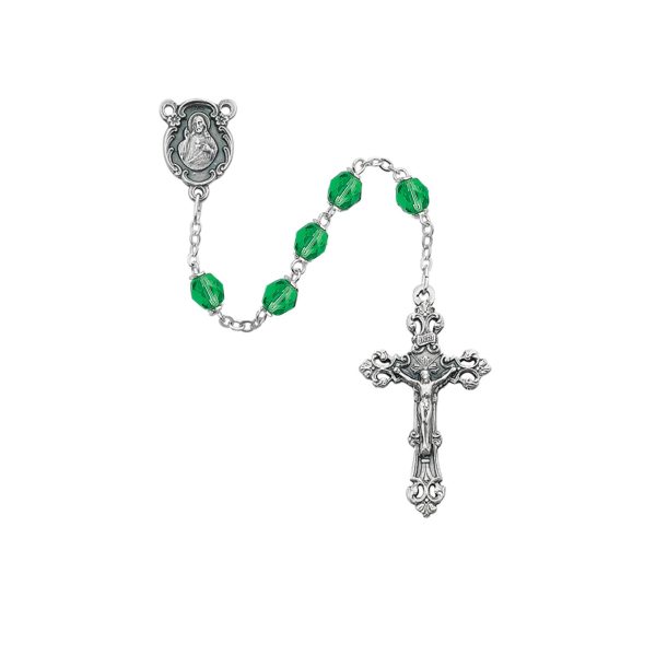 August Sacred Heart of Jesus Peridot Glass Rosary