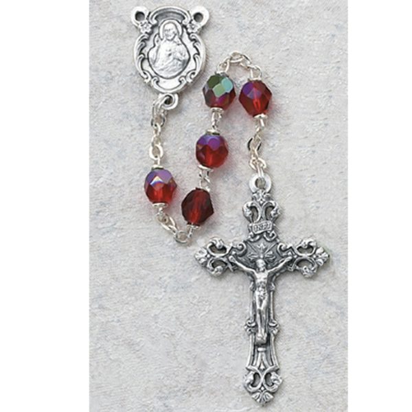 July Sacred Heart of Jesus Ruby Glass Rosary