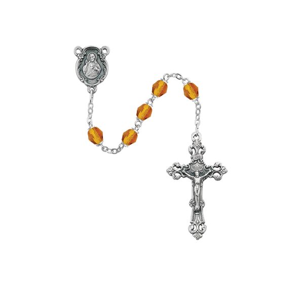 November Sacred Heart of Jesus Topaz Glass Rosary
