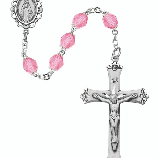 October Blessed Mary Rose Glass and Sterling Silver Rosary