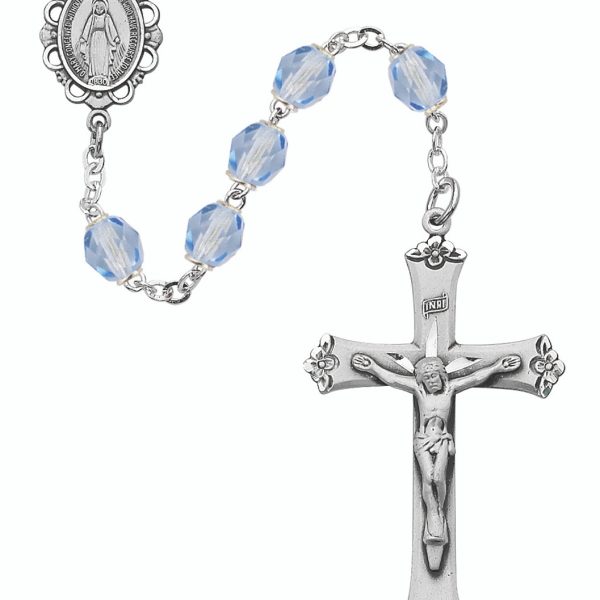 December Blessed Mary Zircon Glass and Sterling Silver Rosary