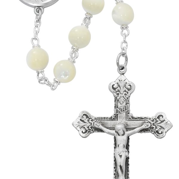 Blessed Mary and Jesus Mother of Pearl and Sterling Silver Rosary