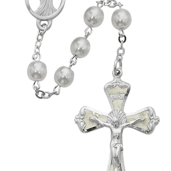 Blessed Virgin Mary Pearl Glass Rosary