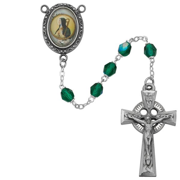 Saint Brigid Green Glass and Celtic Crucifix Rosary