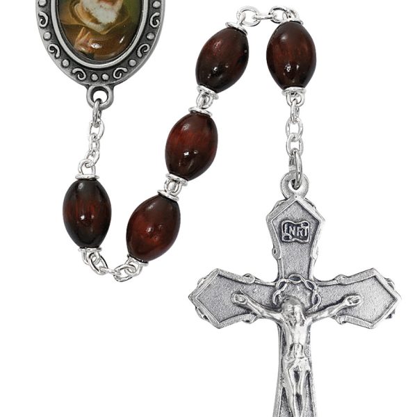 Saint Padre Pio Brown Wood Rosary