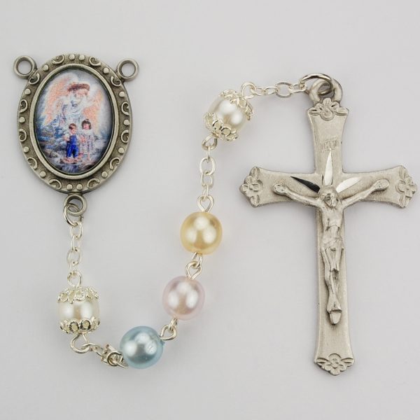 Guardian Angel Multi Color Pearl Glass Rosary