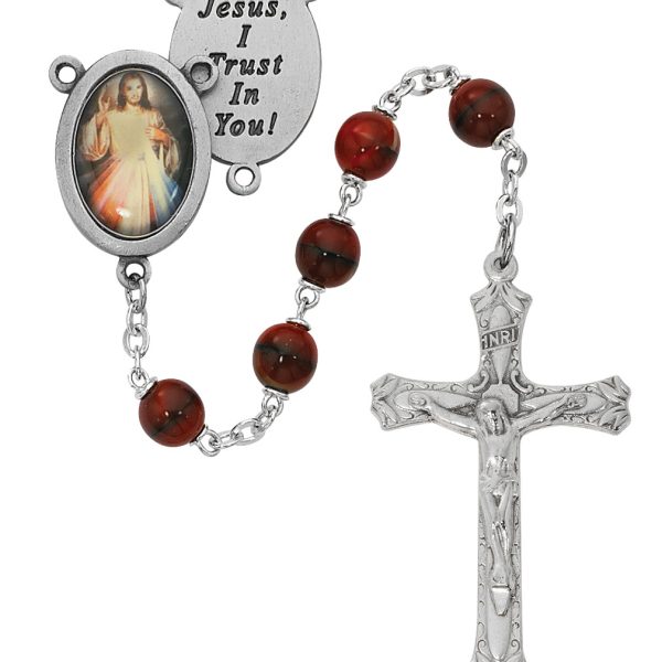 Divine Mercy Red Glass Rosary