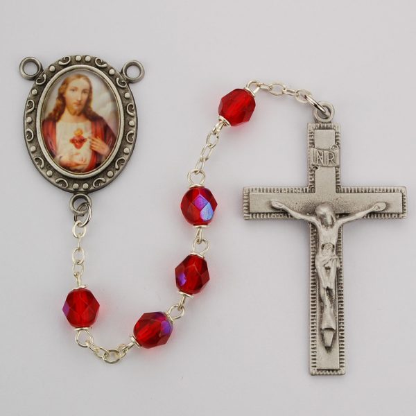 Sacred Heart of Jesus Red Glass Rosary