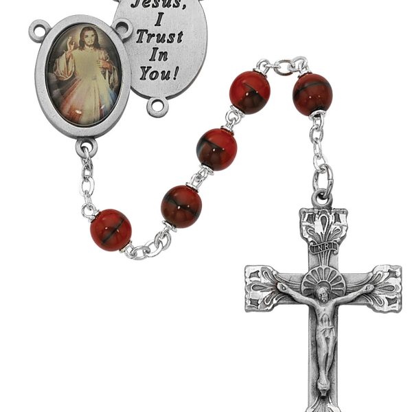 Divine Mercy Red and Black Glass Rosary