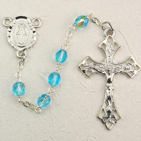 Blessed Mary Pearl Glass and Sterling Silver Rosary