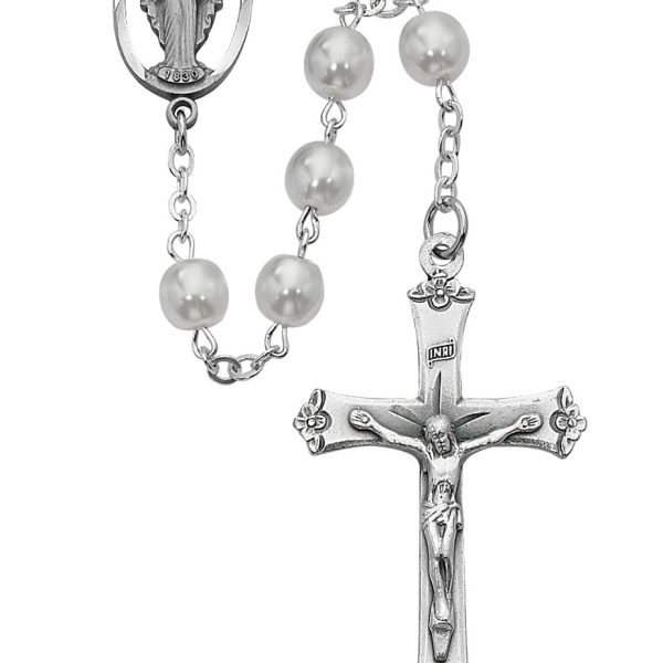 Blessed Mary White Pearl Glass Rosary
