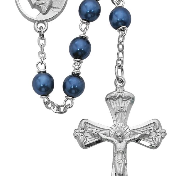 Sacred Head of Our Lord Jesus Christ Blue Metallic Rosary