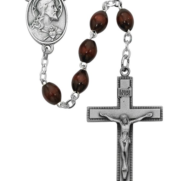 Sacred Heart of Jesus Brown Wood Rosary