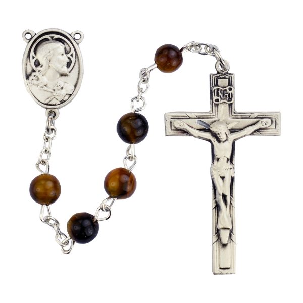 Sacred Heard of Jesus Brown Wood Rosary