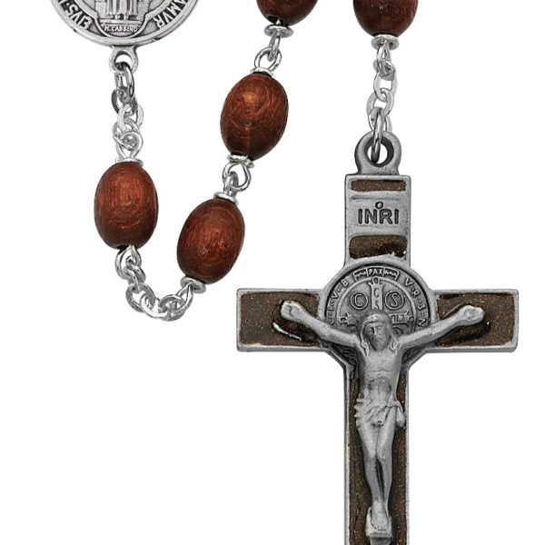 Saint Benedict Brown Wood Rosary