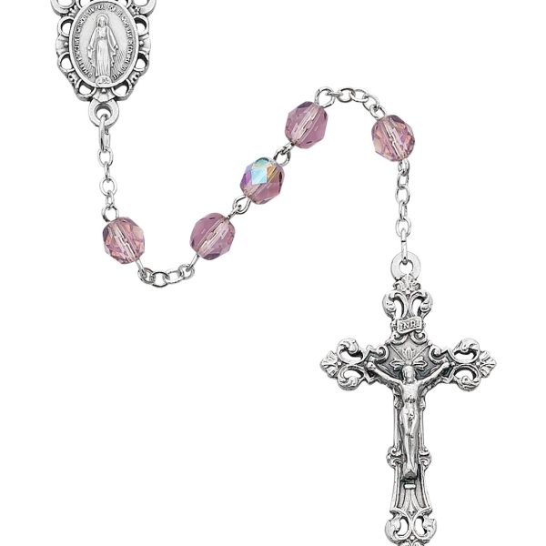 June Blessed Mary Amethyst Glass Rosary