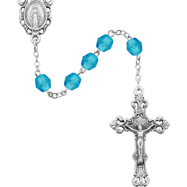 March Blessed Mary Aqua Glass Rosary