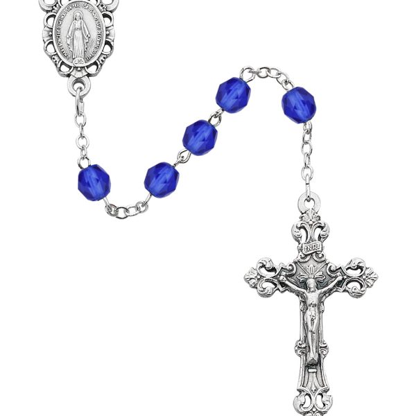 September Blessed Mary Sapphire Glass Rosary