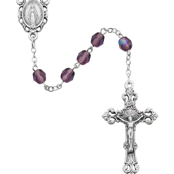 February Blessed Mary Dark Amethyst Glass Rosary