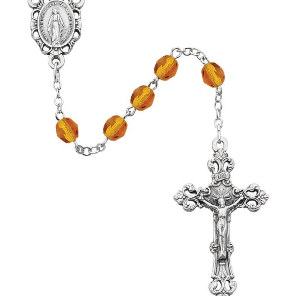 November Blessed Mary Topaz Glass Rosary