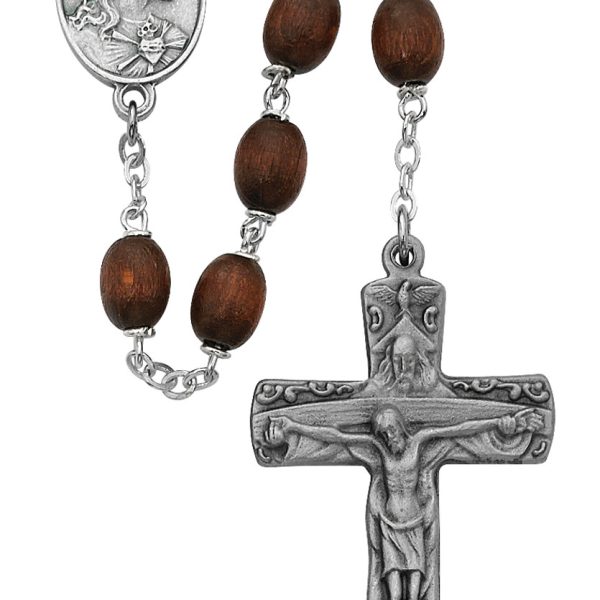 Sacred Heart of Jesus Brown Wood Trinity Rosary