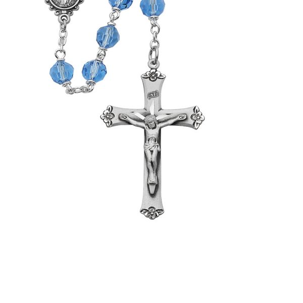 Blessed Mary Blue Tincut Crystal and Sterling Silver Rosary