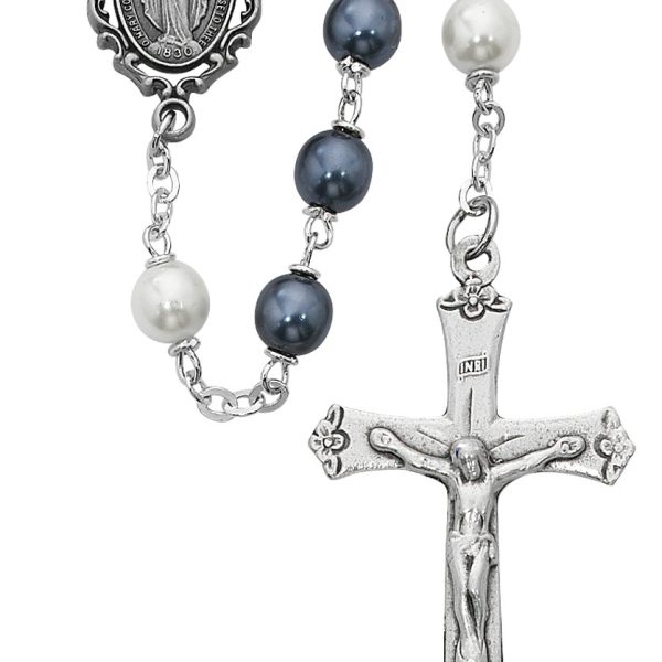 Blessed Mary Blue and White Pearl Glass Rosary