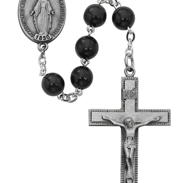 Blessed Mary Black Wood and Sterling Silver Rosary
