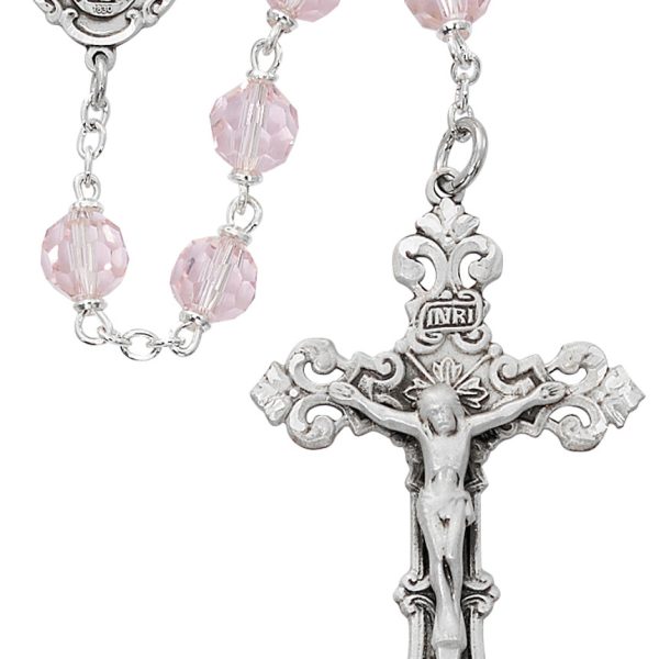 Blessed Mary Pink Tincut Crystal and Sterling Silver Rosary