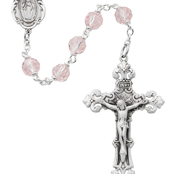 Blessed Mary Pink Tincut Crystal Rosary