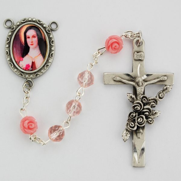 Saint Therese Pink Glass Rosary