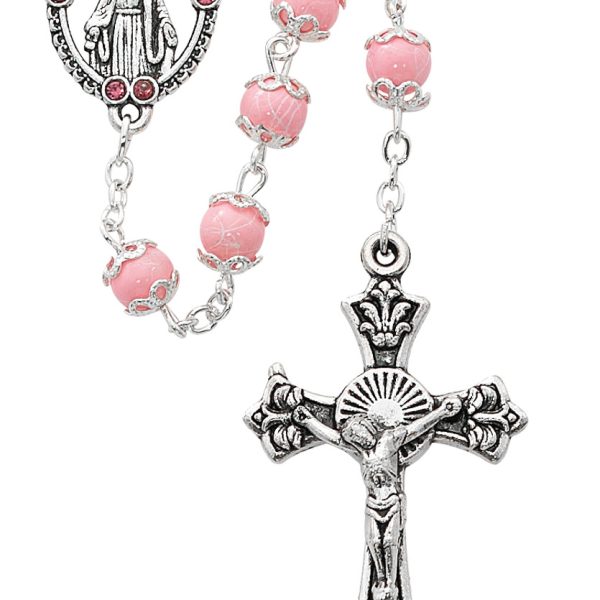 Blessed Mary Pink Glass Rosary