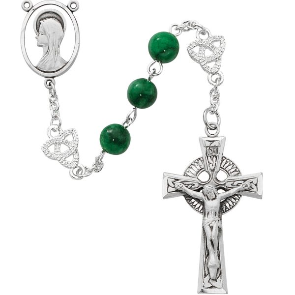 Blessed Mary Jade Irish Glass with Sterling Silver Celtic Rosary