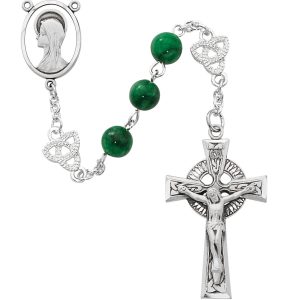 8mm Irish Jade Glass Rosary Beads with Zinc Alloy Crucifix