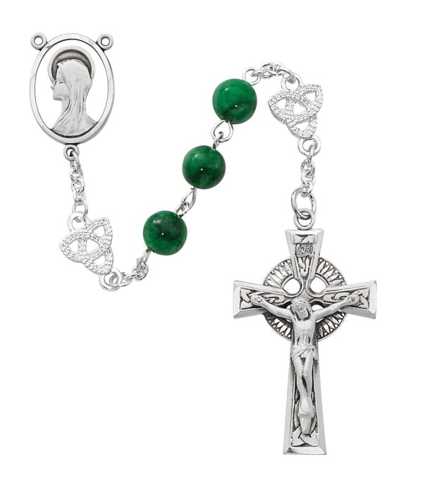 8mm Irish Jade Glass Rosary Beads with Zinc Alloy Crucifix