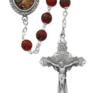 7mm Red Our Lady of Perpetual Help Rosary Beads with Pewter Crucifix