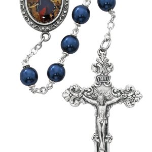 7mm Blue Our Lady Undoer of Knots Rosary Beads  with Pewter Crucifix