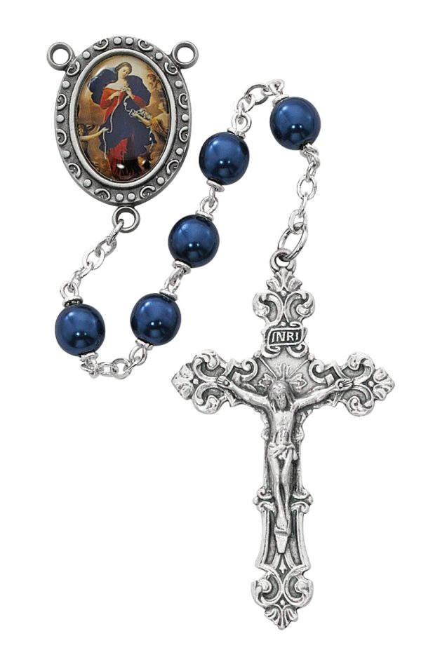 7mm Blue Our Lady Undoer of Knots Rosary Beads  with Pewter Crucifix