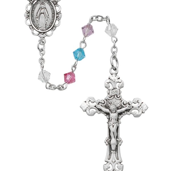 Blessed Mary Multi Color Swarovski and Sterling Silver Rosary
