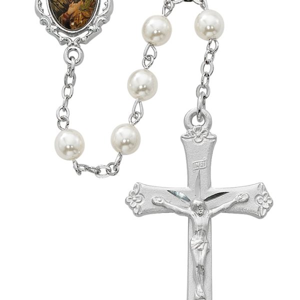 Our Lady of Perpetual Help White Pearl Glass Rosary