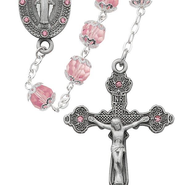 Blessed Mary Pink Glass Rosary