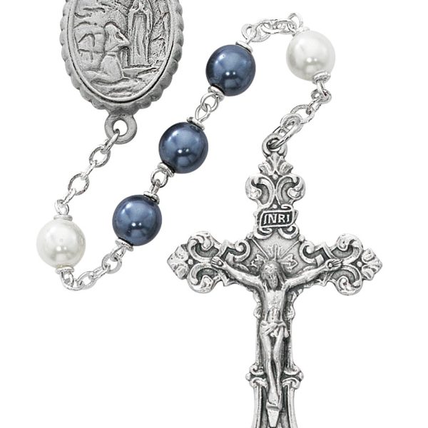 Our Lady of Lourdes Water Blue and Pearl Rosary