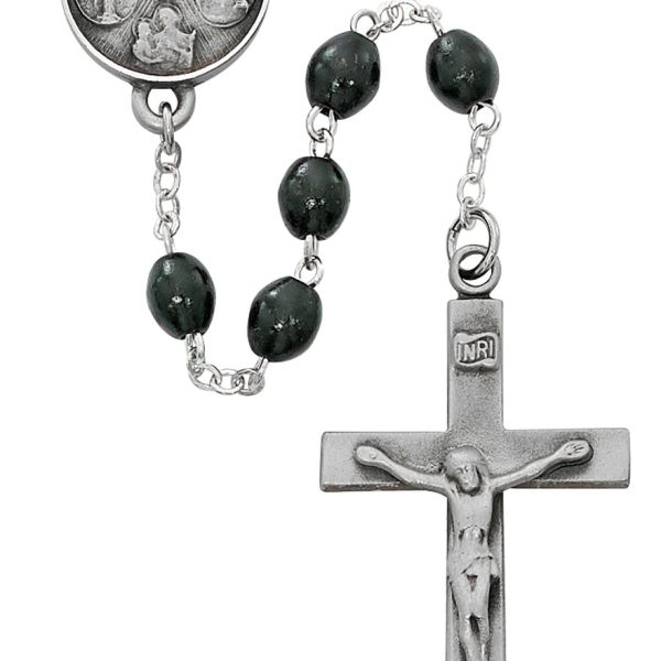 Four Way Black Wood Rosary with the Lord's Prayer on Back of Crucifix