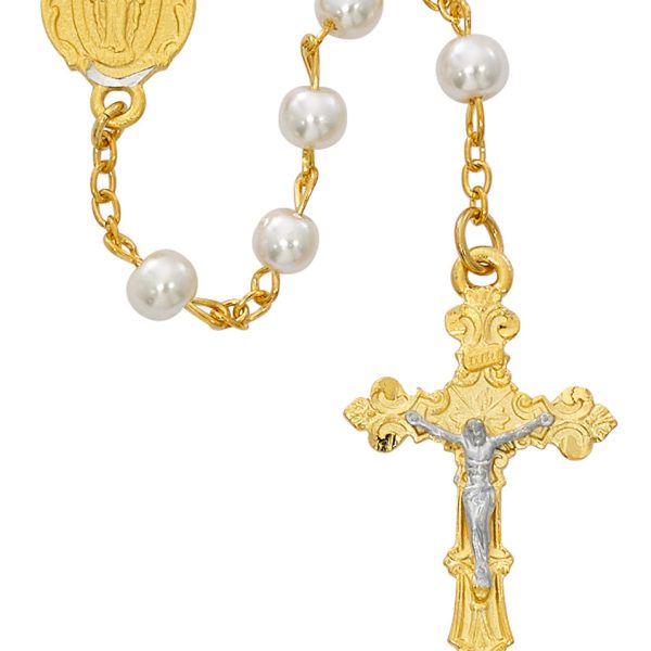 Blessed Mary Gold Plated Pearl Rosary